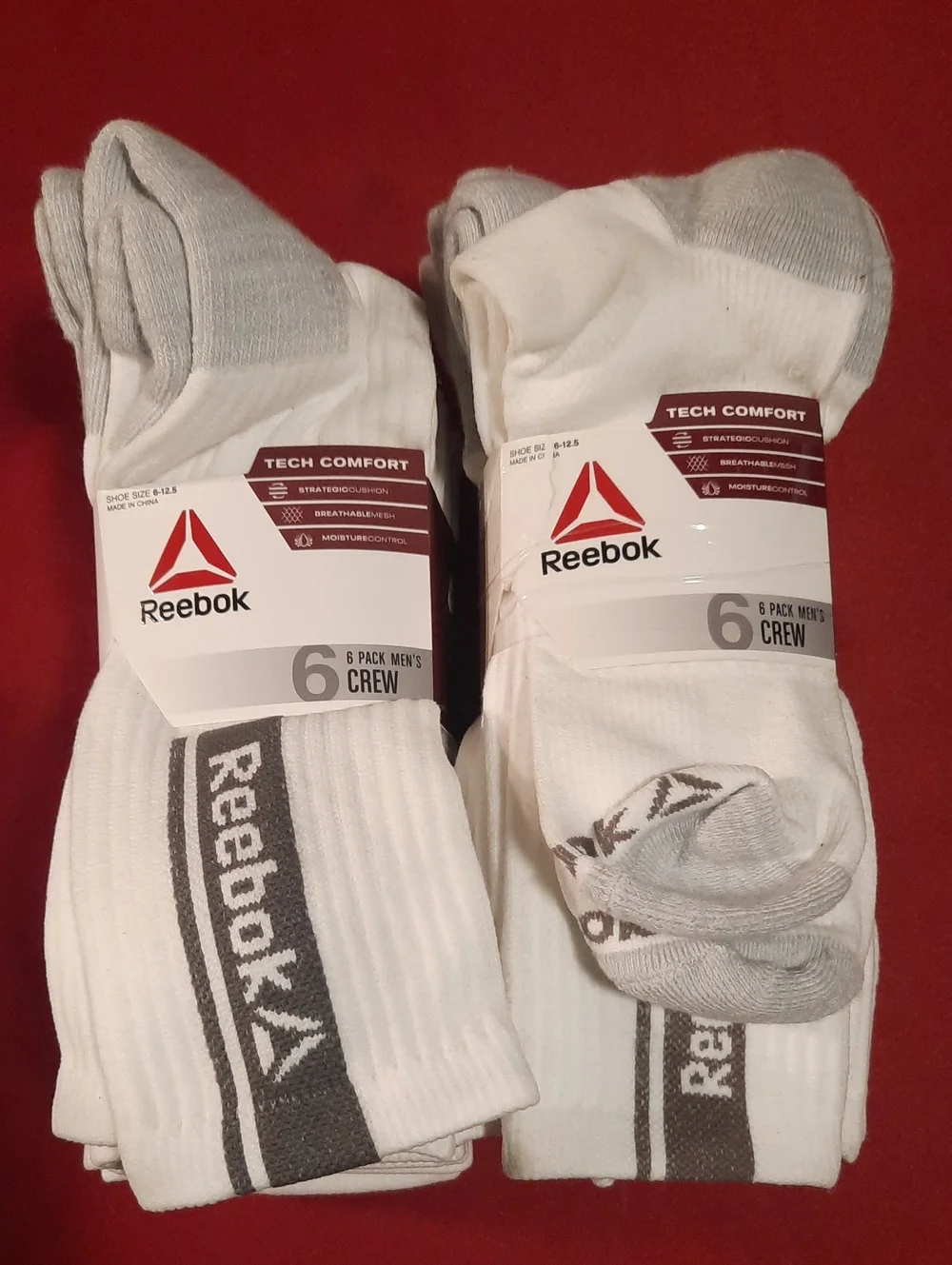 2 Reebok Men’s Crew Athletic Socks 6-Pack in White with Gray Accents 12 Pair
